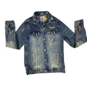 Unif Size S Mens Denim Jean Jacket Embroidery Distressed Rose "F" Word
